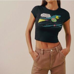 Reformation Black Crop Top with Colorful Graphic